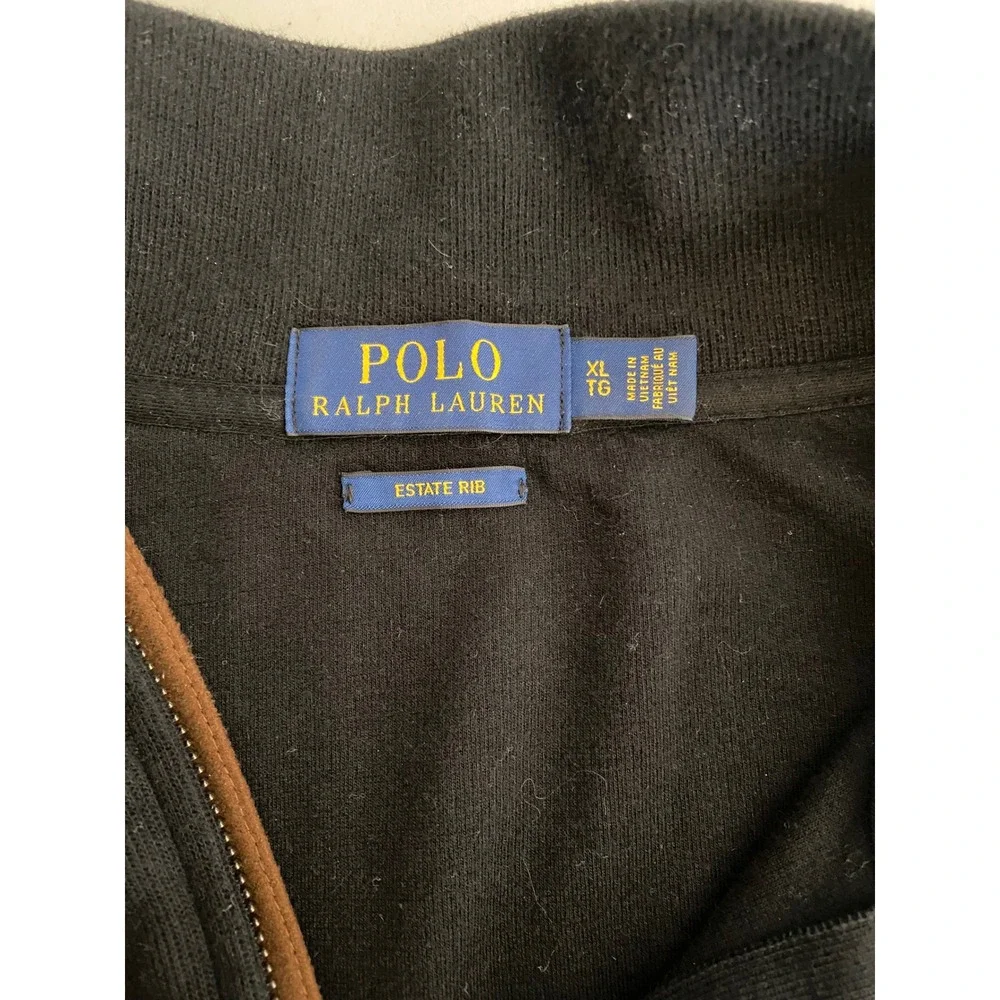 Polo Ralph Lauren Mens XL Black Estate Rib Quarter Zip Pullover Preppy Classic